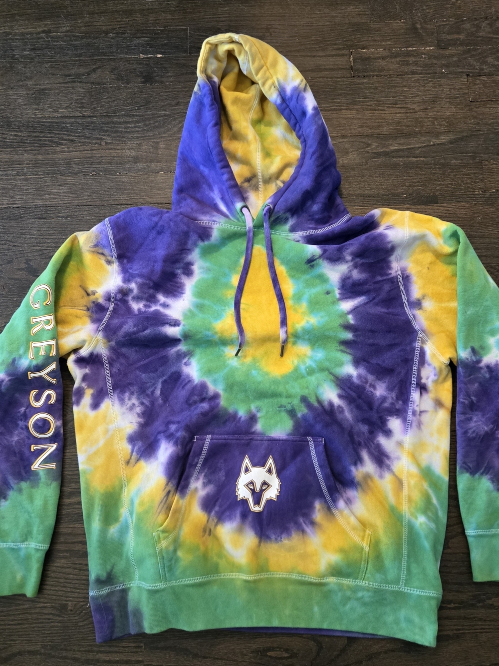 Greyson Tie-Dye Pullover Hoodie in Purple, Green & Yellow